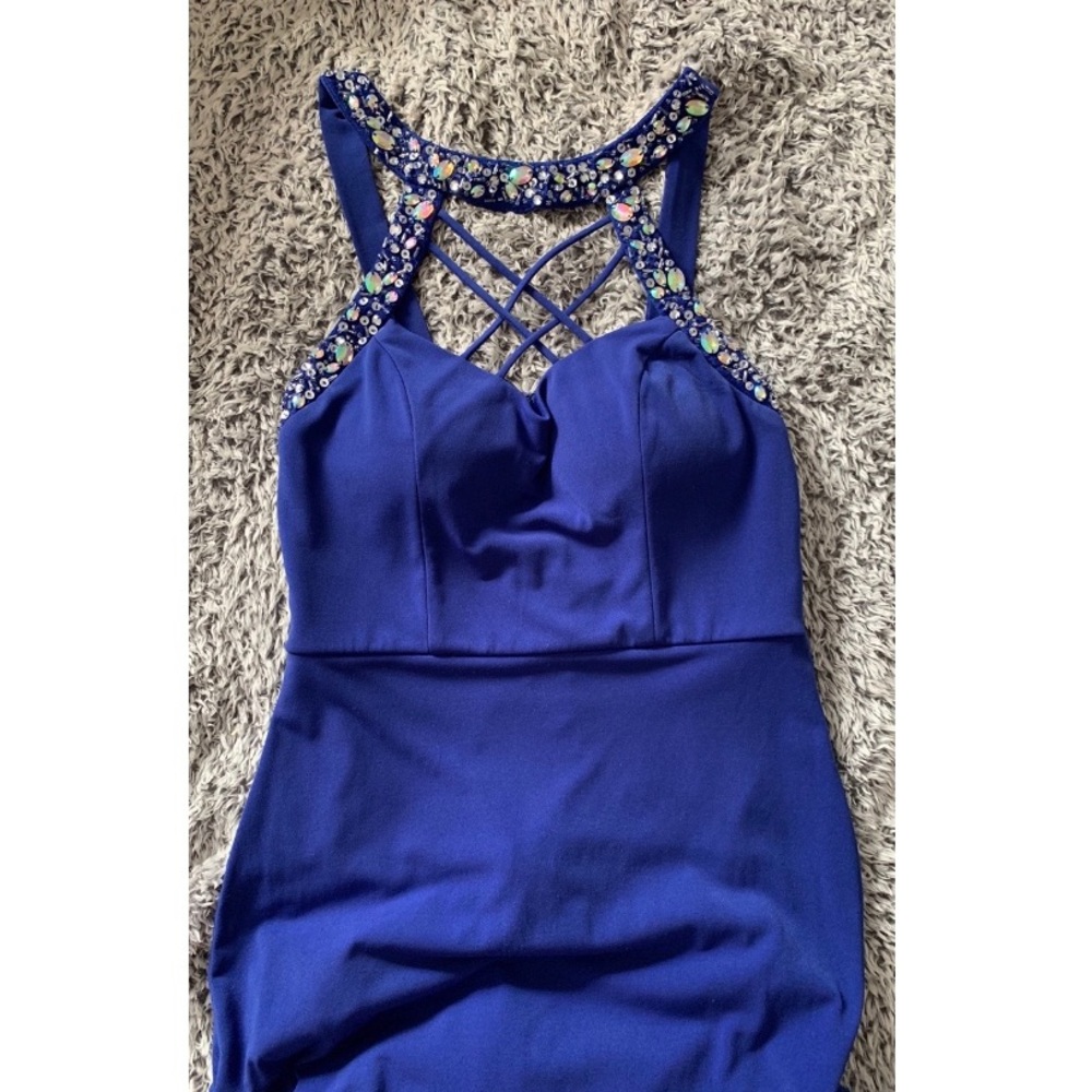 Sexy Open Leg Blue Prom Dress